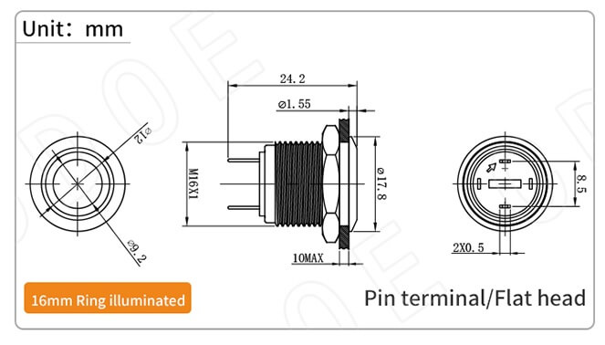 16MM METAL LEDLİ BUTON PASLANMAZ CD34S - Afem Elektronik