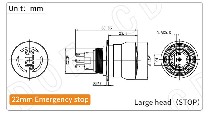 19MM METAL ACİL-STOP AGQDP-22TS - Afem Elektronik