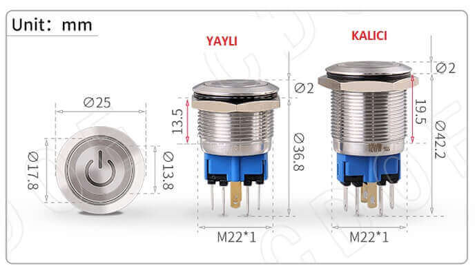 22MM METAL LEDLİ KALICI PASLANMAZ CD72S - Afem Elektronik