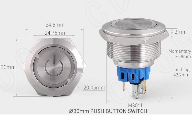 30MM METAL KIRMIZI BUTON PASLANMAZ CDGQ30-11R - Afem Elektronik